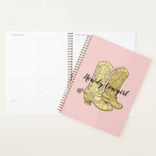 Pink Yellow Cowgirl Boots Planner