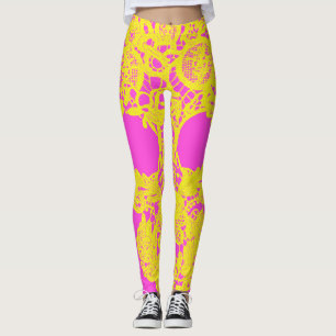 Pink yellow crochet leggings