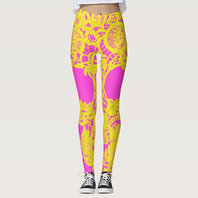 Pink yellow crochet leggings (Front)