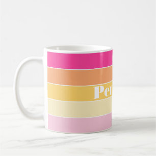 Pink Yellow Custom Summer Color Block Stripes Coffee Mug