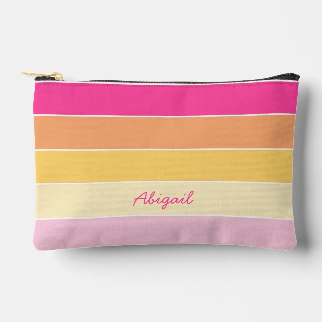 pink yellow Custom Summer Colour Block Stripes Accessory Pouch (Front)