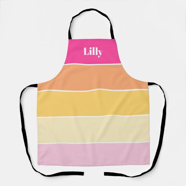 Pink Yellow Custom Summer Colour Block Stripes Apron (Front)