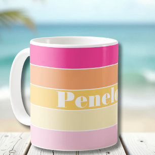 Pink Yellow Custom Summer Colour Block Stripes Coffee Mug