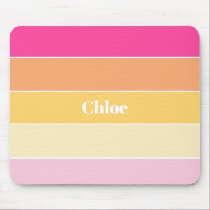 Pink Yellow Custom Summer Colour Block Stripes Mouse Mat