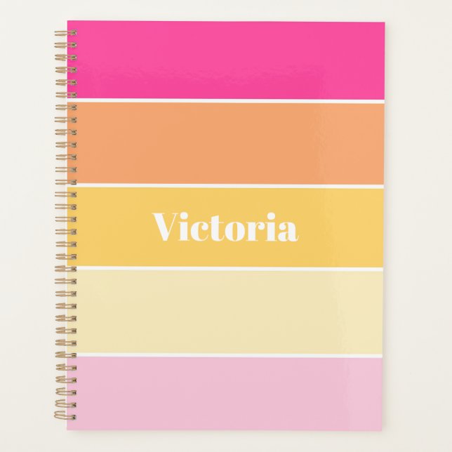 Pink yellow Custom Summer Colour Block Stripes Planner (Front)