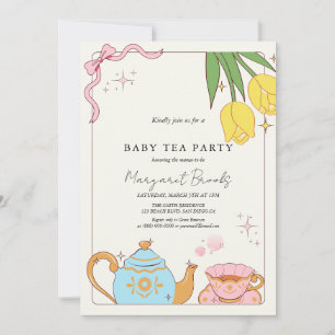 Pink Yellow Cute Tea Party Baby Shower  Invitation