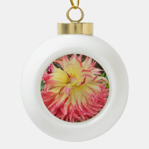 Pink & Yellow Dahlia Ceramic Ball Christmas Ornament