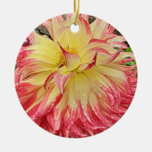 Pink & Yellow Dahlia Ceramic Ornament