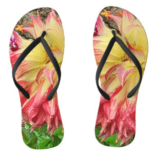 Pink & Yellow Dahlia Flip Flops