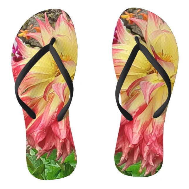 Pink & Yellow Dahlia  Flip Flops (Footbed)