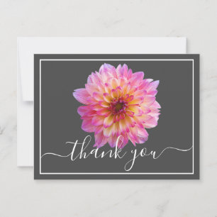 Pink Yellow Dahlia Grey Background Thank You Postcard