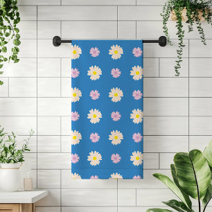 Pink Yellow Daisies Ditsy Floral Pattern Stripes B Bath Towel Set
