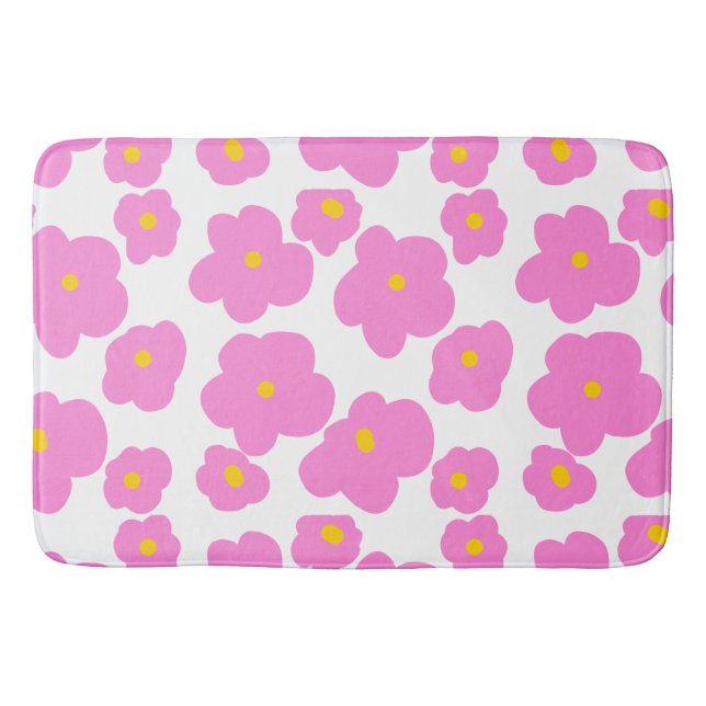 Pink yellow daisy flower modern elegant pattern  bath mat (Front)