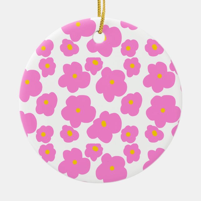 Pink yellow daisy flower modern elegant pattern  ceramic tree decoration (Front)