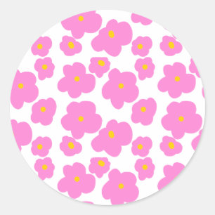 Pink yellow daisy flower modern elegant pattern  classic round sticker