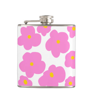 Pink yellow daisy flower modern elegant pattern  hip flask
