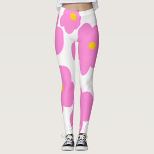 Pink yellow daisy flower modern elegant pattern  leggings