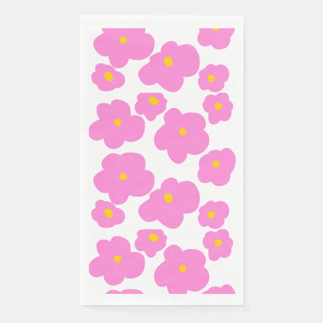 Pink yellow daisy flower modern elegant pattern  napkin (Front)