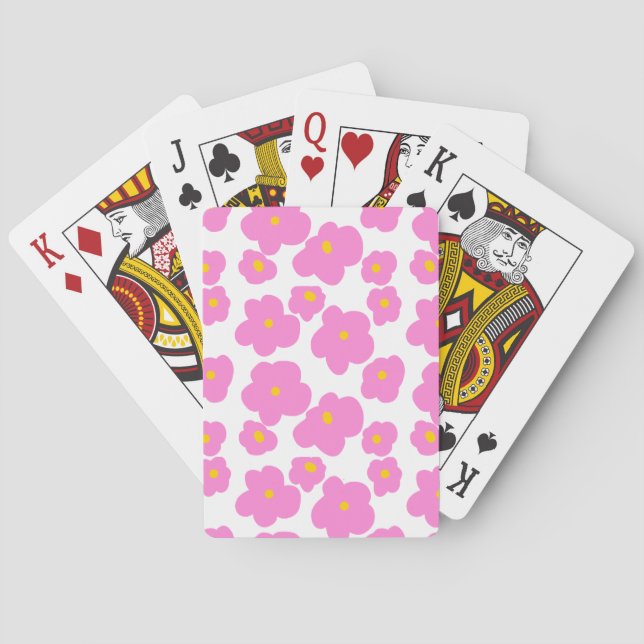 Pink yellow daisy flower modern elegant pattern  playing cards (Back)