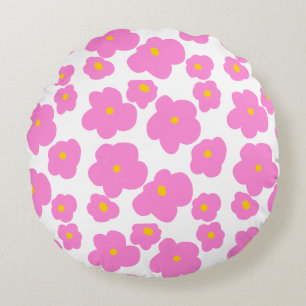 Pink yellow daisy flower modern elegant pattern round cushion