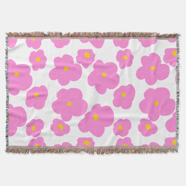 Pink yellow daisy flower modern elegant pattern  throw blanket (Front)
