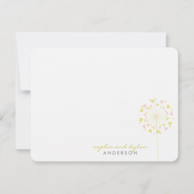 Pink Yellow Dandelions Love Wedding Thank You Card (Front)