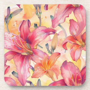 Pink Yellow Daylilies Coaster