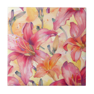 Pink Yellow Daylilies Tile