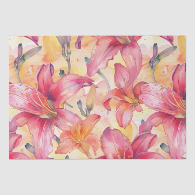 Pink Yellow Daylilies Tissue Paper (Front)