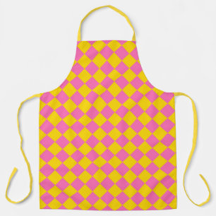 Pink Yellow Diamond Harlequin Chequered Pattern Apron