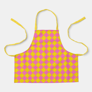 Pink Yellow Diamond Harlequin Chequered Pattern Apron