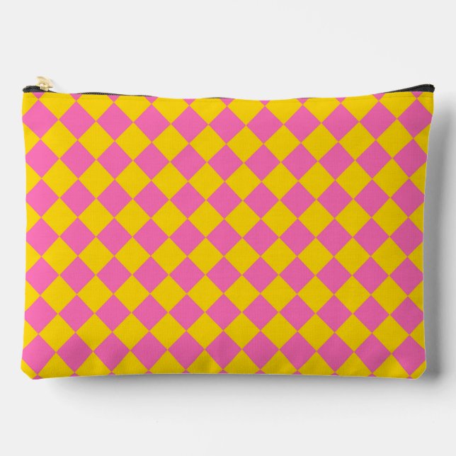 Pink Yellow Diamond Harlequin Chequered Pattern La Accessory Pouch (Front)