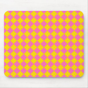 Pink Yellow Diamond Harlequin Chequered Pattern Mouse Mat