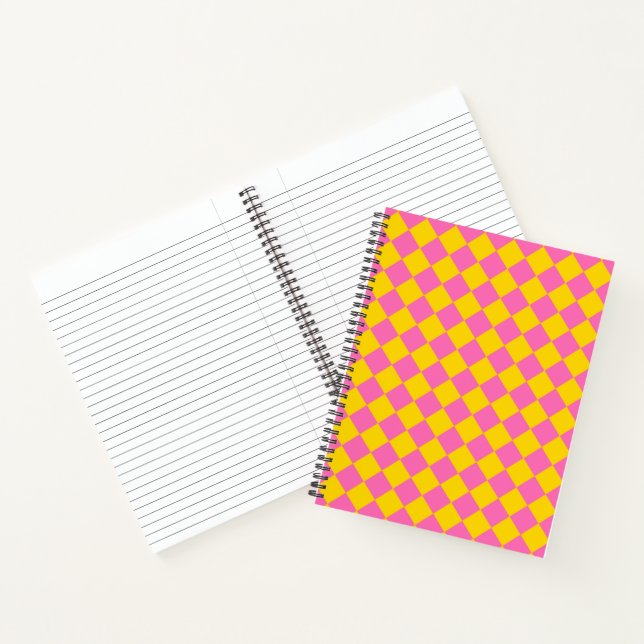 Pink Yellow Diamond Harlequin Chequered Pattern Notebook (Inside)