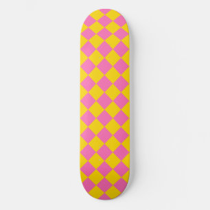 Pink Yellow Diamond Harlequin Chequered Pattern Skateboard