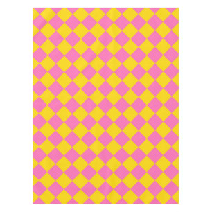 Pink Yellow Diamond Harlequin Chequered Pattern Tablecloth