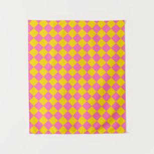 Pink Yellow Diamond Harlequin Chequered Pattern Tapestry