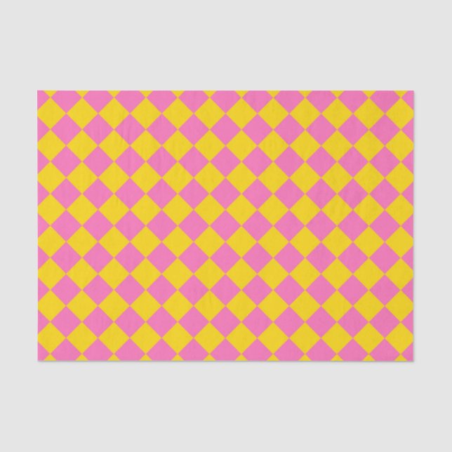 Pink Yellow Diamond Harlequin Chequered Pattern Tissue Paper (Front)