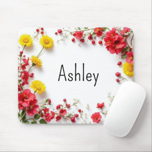 Pink Yellow Elegant Flowers Mouse Mat