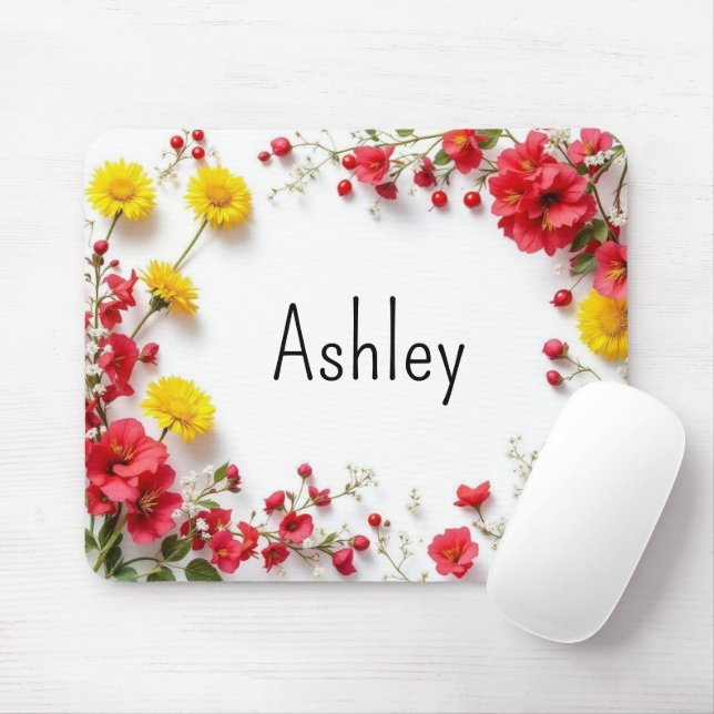 Pink Yellow Elegant Flowers  Mouse Mat (With Mouse)