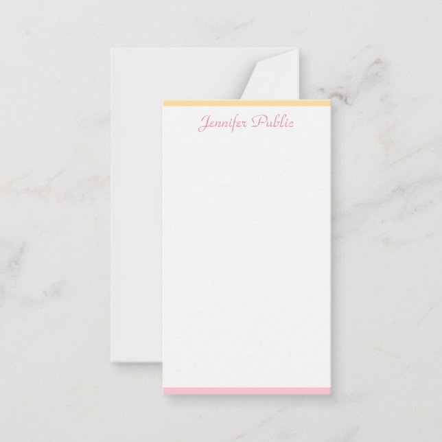 Pink Yellow Elegant Hand Script Name Personalised Card (Front)