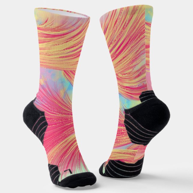 Pink & Yellow Feather  Socks (Angled)