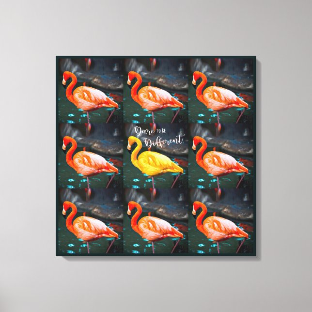 Pink Yellow Flamingo Bird Photo Pattern Dare Quote Canvas Print (Front)
