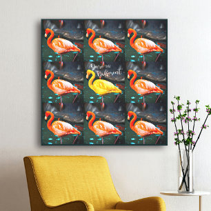 Pink Yellow Flamingo Bird Photo Pattern Dare Quote Canvas Print