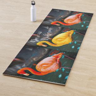 Pink Yellow Flamingo Trio Dare Be Different Script Yoga Mat