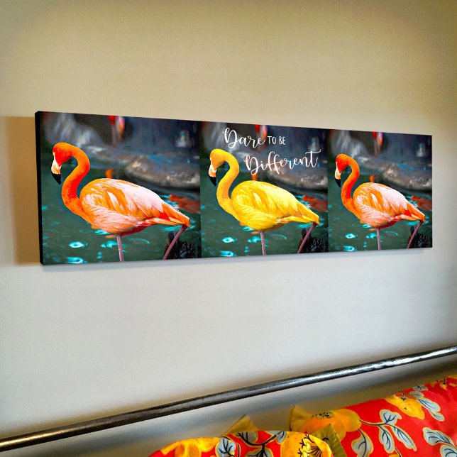 Pink Yellow Flamingos Trio Photo Dare Quote Modern Canvas Print (Creator Uploaded)
