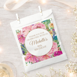 Pink Yellow Floral 90th Birthday Favour Bags