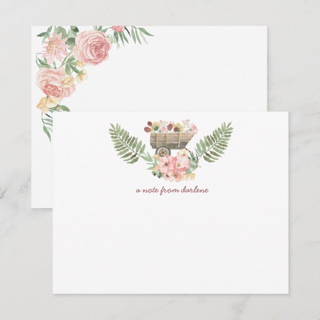 Pink & Yellow Floral Bouquet Vintage Cart  Card (Front/Back)