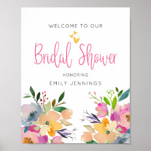 Pink Yellow Floral Bridal Shower Welcome Sign