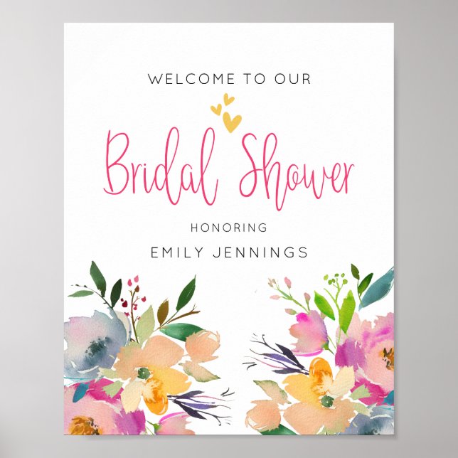 Pink Yellow Floral Bridal Shower Welcome Sign (Front)
